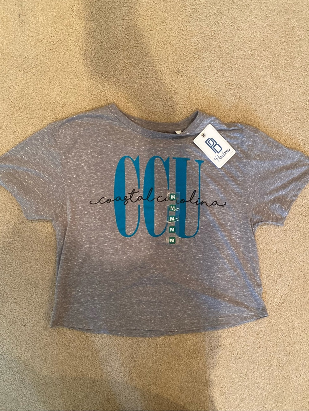 NWT Pressbox CCU Coastal Carolina Graphic Print Cropped T-Shirt Gray Women M